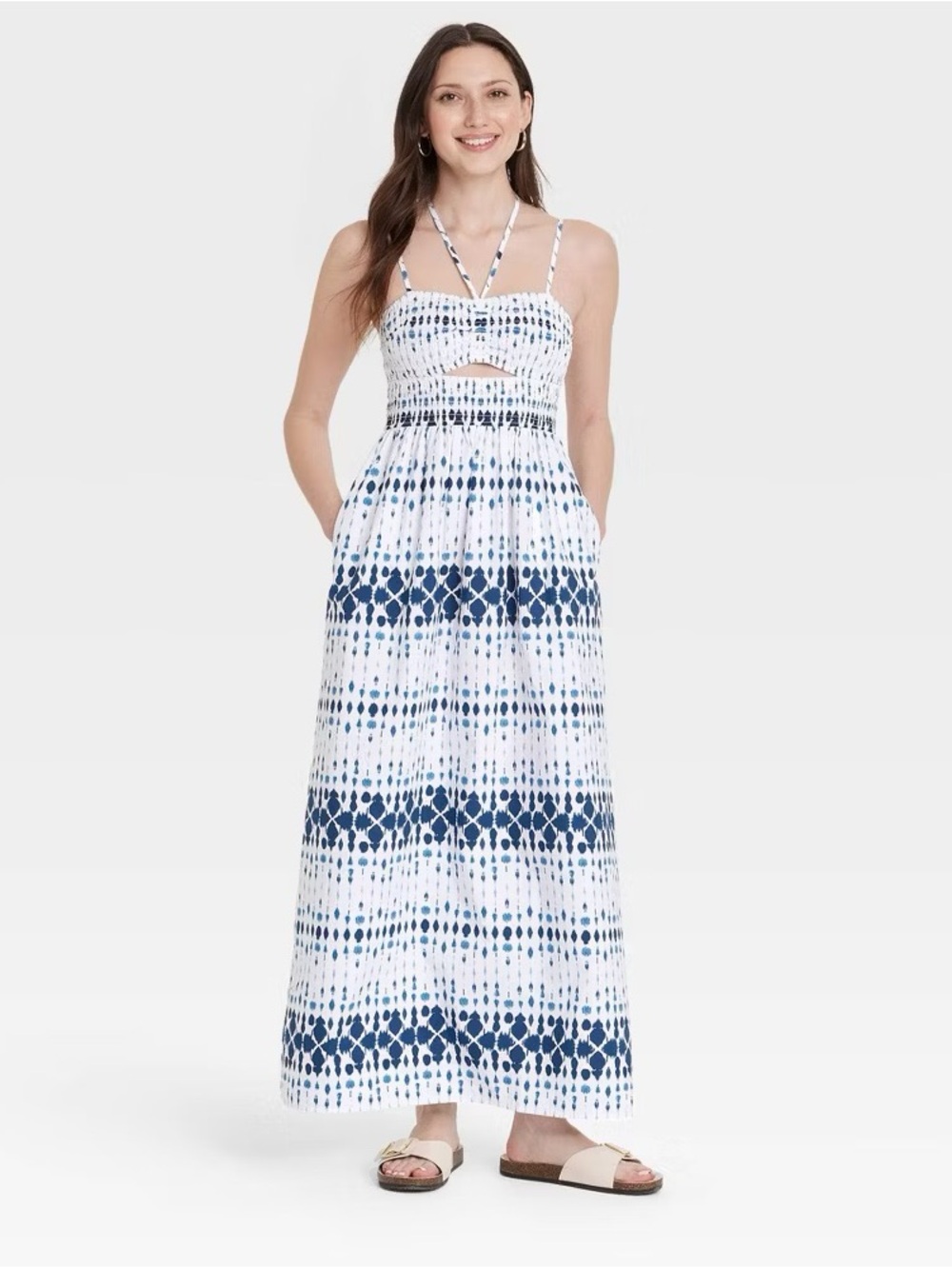 Tie dye smocked cotton maxi